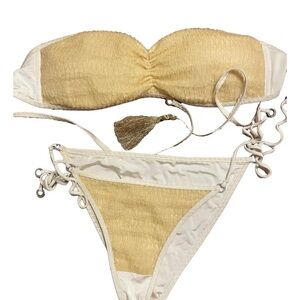 Hanne Bloch Luxury Silk Swimsuit in Gold – Two‑Piece, Size L